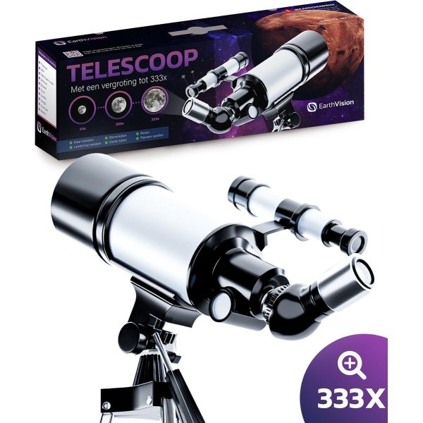EarthVision Telescoop Classico - Sterrenkijker voor volwassenen en kinderen - 333x Vergroting - Astronomie - Nachtkijker - Sterrenkunde - Waterproof - Wit