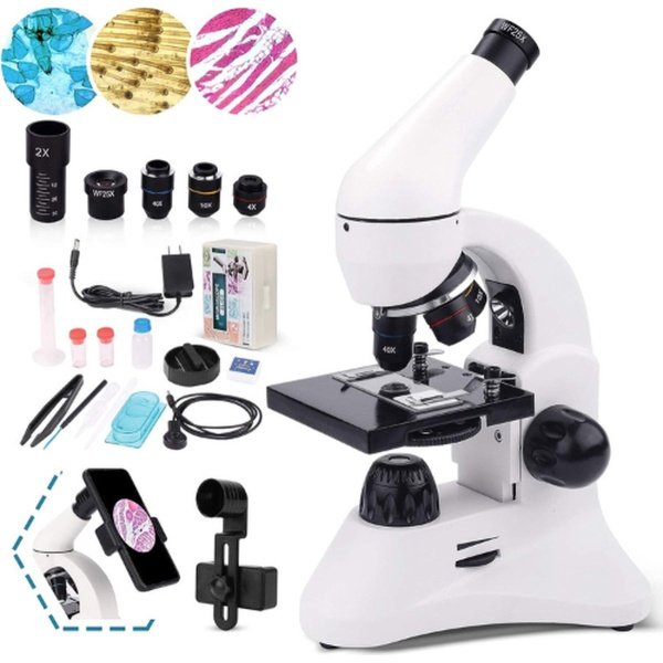 Microscoop - 40X/2000X Microscoop Blade Set - Microscoop voor Kinderen en Volwassenen - Wit