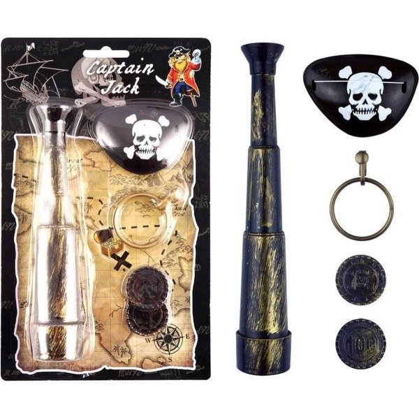 Piraten accessoires set met verrekijker 5 delig - Piraten speelgoed verkleed artikelen