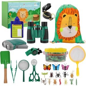 Outdoor Explorer Kit 27 Stks, Speelgoed voor 3 4 5 6 7 Jaar Ouders Jongens Meisjes Kids Bug Catcher Speelgoed set met Verrekijker, Kompas, Vergrootglas, Avontuur Educatief Speelgoed