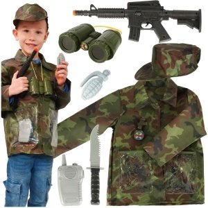 Leger Kostuum - Militair met accessoires - Mes - Walkie Talkie - Granaat - Geweer - Verrekijker - Kompas Military Vest - Soldaat Verkleedkleding - Carnaval