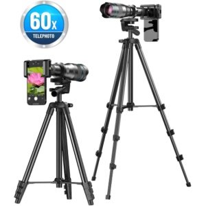 DrPhone APLFR50 4K HD 60X-telelens - Metalen Monoculaire Telescoop 50MM Telelens met uitschuifbaar statief - Je ultieme telefoto-instrument - Zwart