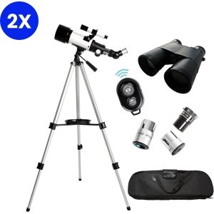 Velorr. - 2x Telescope - 200x Zoom - 70/400MM - Telescoop voor Kinderen Volwassenen - Sterrenkijker - Telescopen - Nachtkijker - Incl. Verrekijker & Luxe Travel Bag - Black Friday 2023