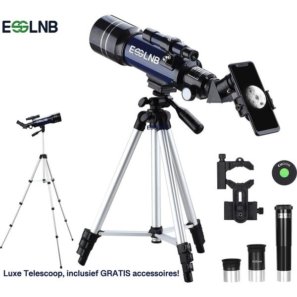 ESSLNB Telescoop 70/360 Astronomische Telescoop met GRATIS Telefoon Houder Statief 3X Barlow en Maan Filter