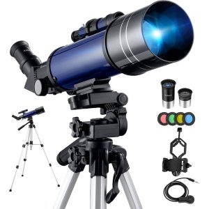 Refractor Telescoop - Sterrenkijker voor Beginners en Kinderen met Verstelbaar Statief, Fotosluiter, 4-Maanfilter, Houder voor Telefoonadapter en Rugzak